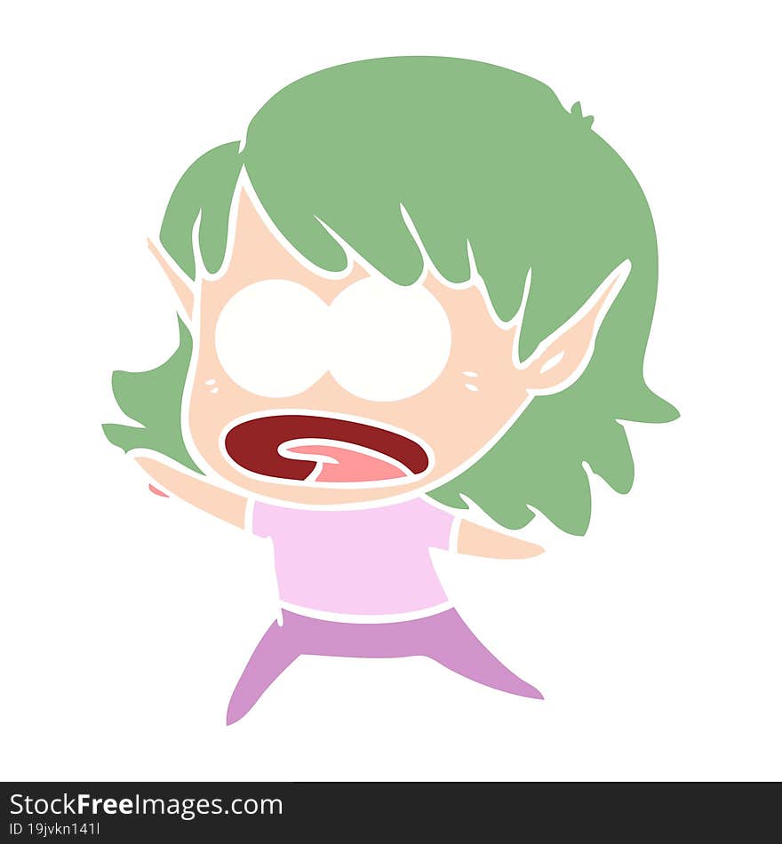 flat color style cartoon shocked elf girl