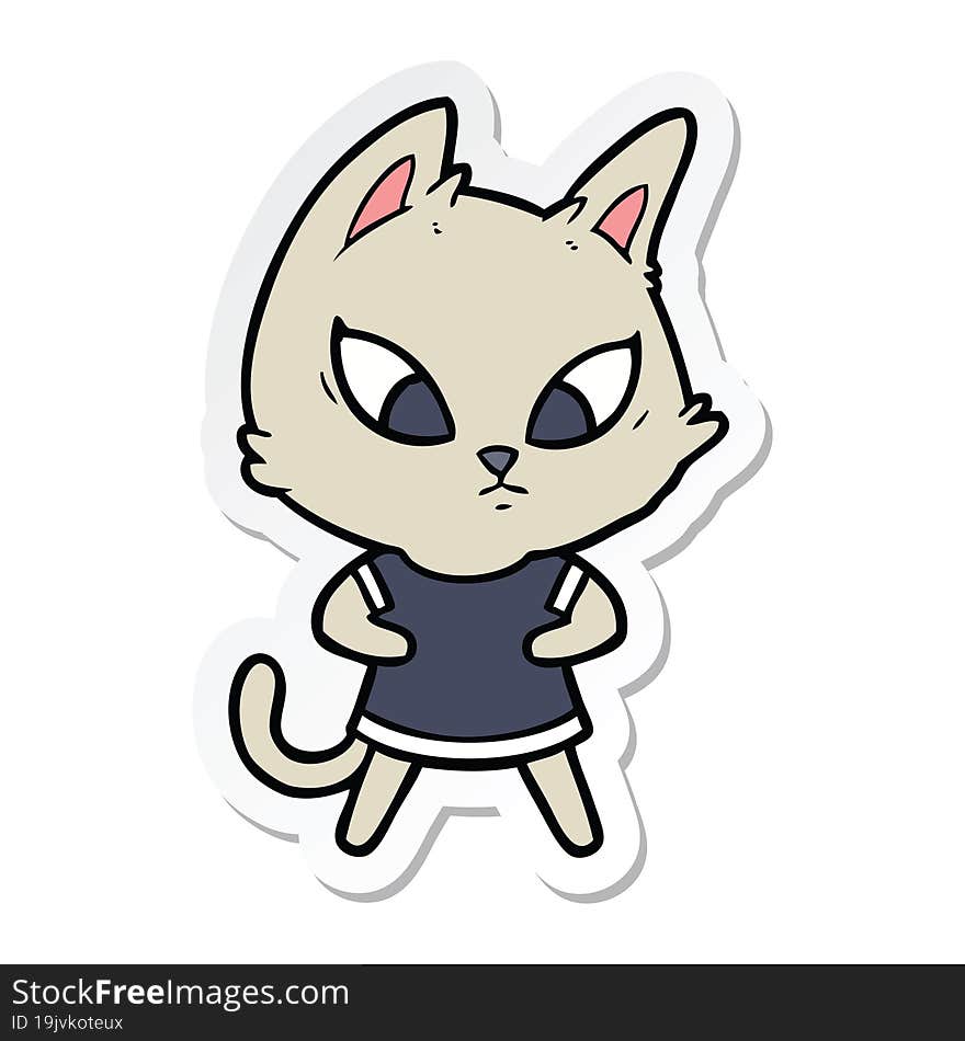 sticker of a confused cartoon cat in clothes