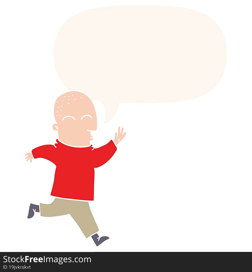 Cartoon Man Running And Speech Bubble In Retro Style