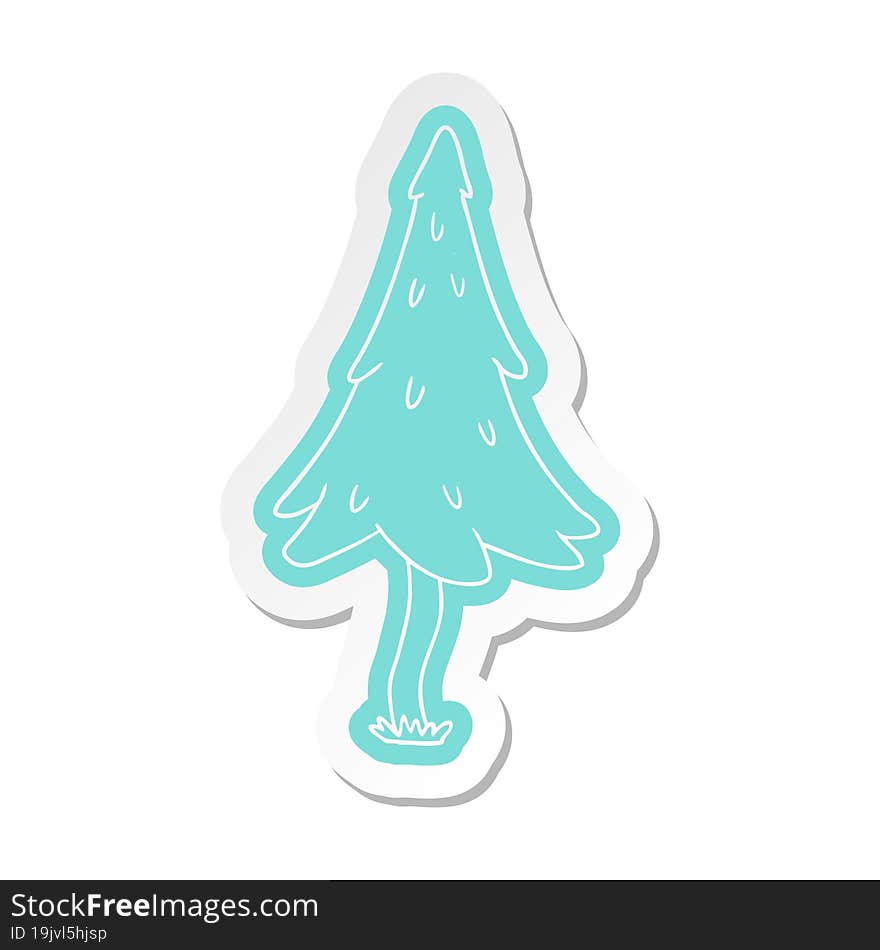 cartoon sticker of woodland pine trees