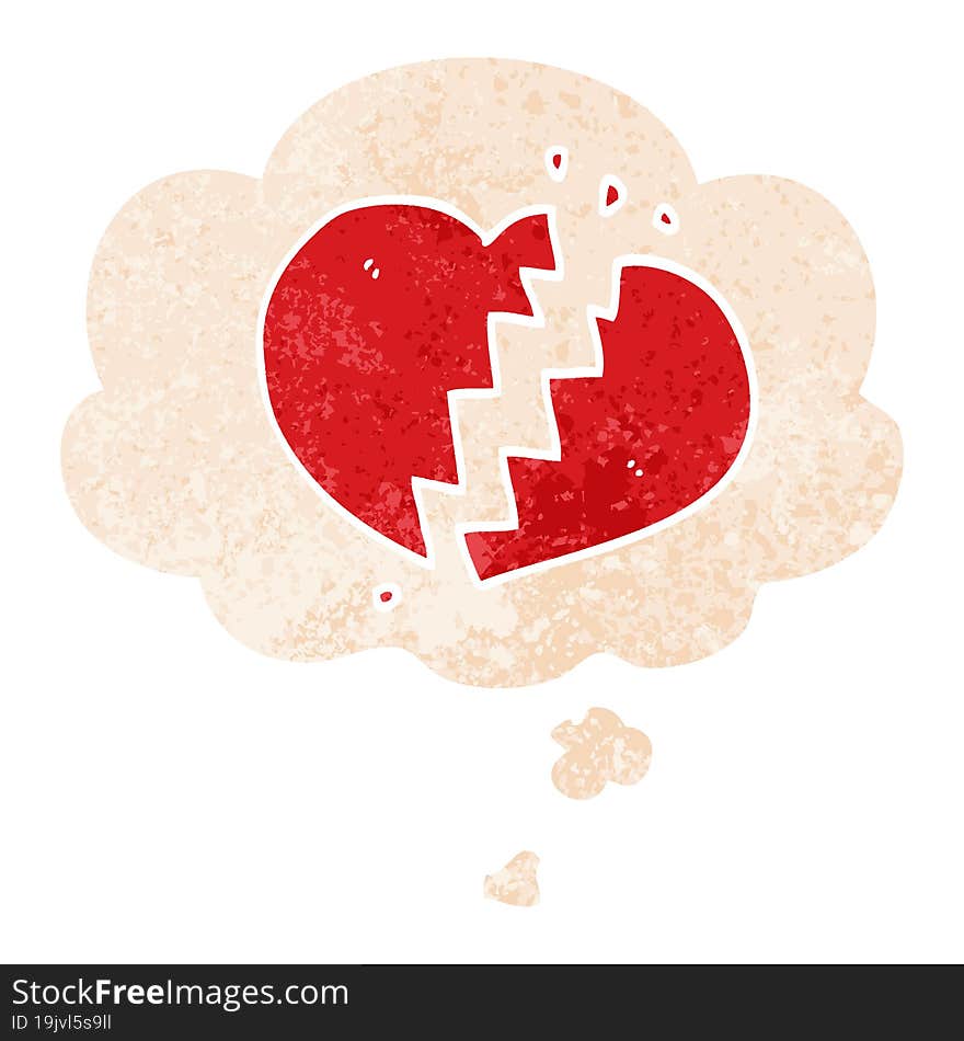 Cartoon Broken Heart And Thought Bubble In Retro Textured Style