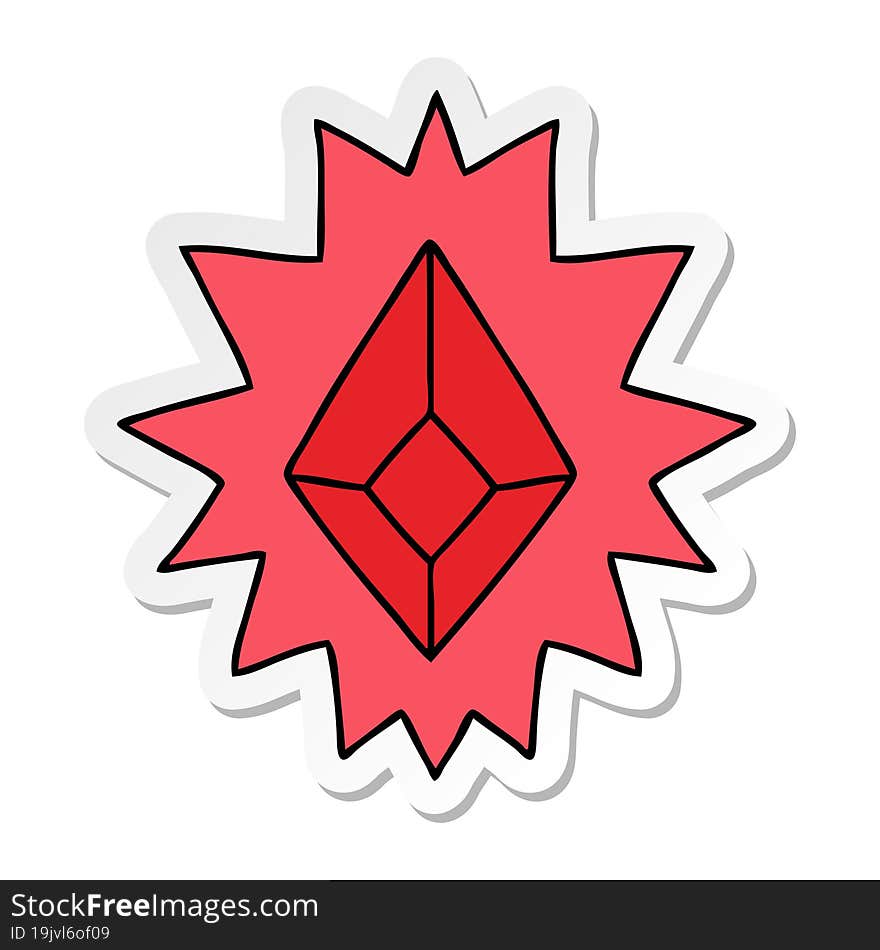 Sticker Cartoon Doodle Of A Red Bright Jewel