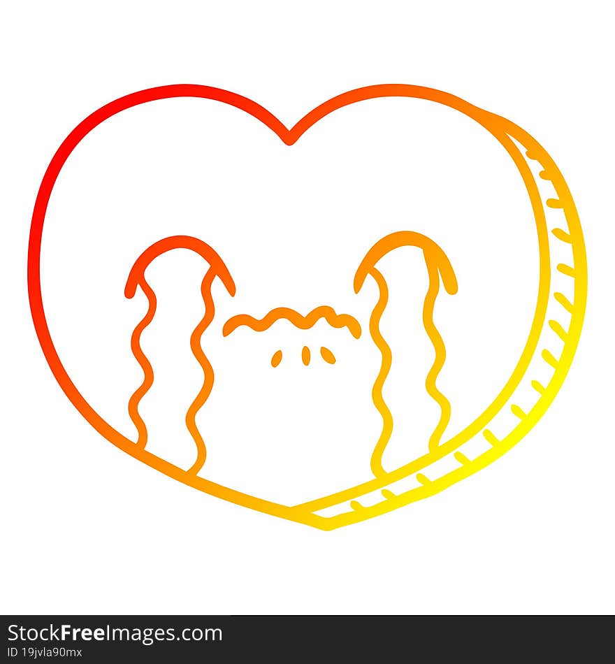 warm gradient line drawing of a cartoon crying love heart