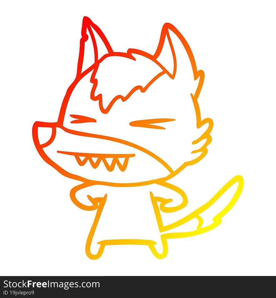 warm gradient line drawing angry wolf cartoon