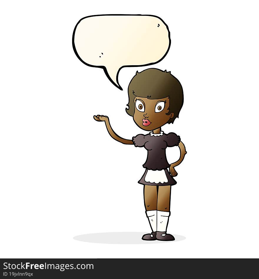 cartoon waitress with speech bubble