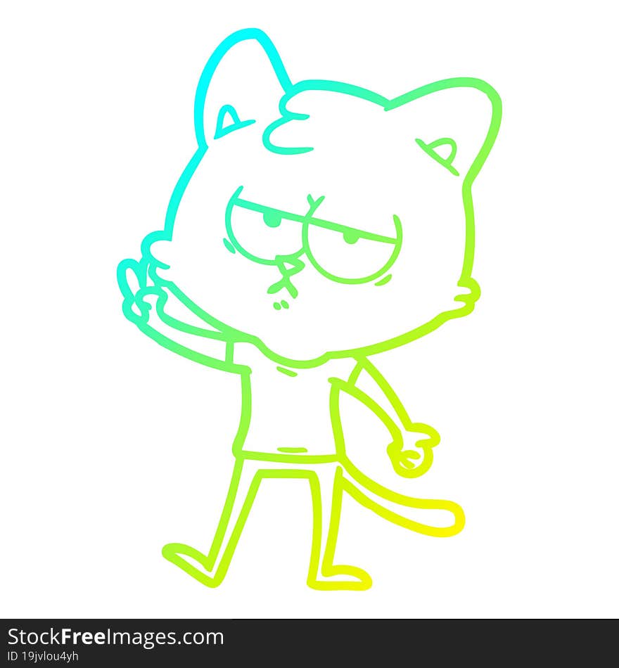 Cold Gradient Line Drawing Bored Cartoon Cat