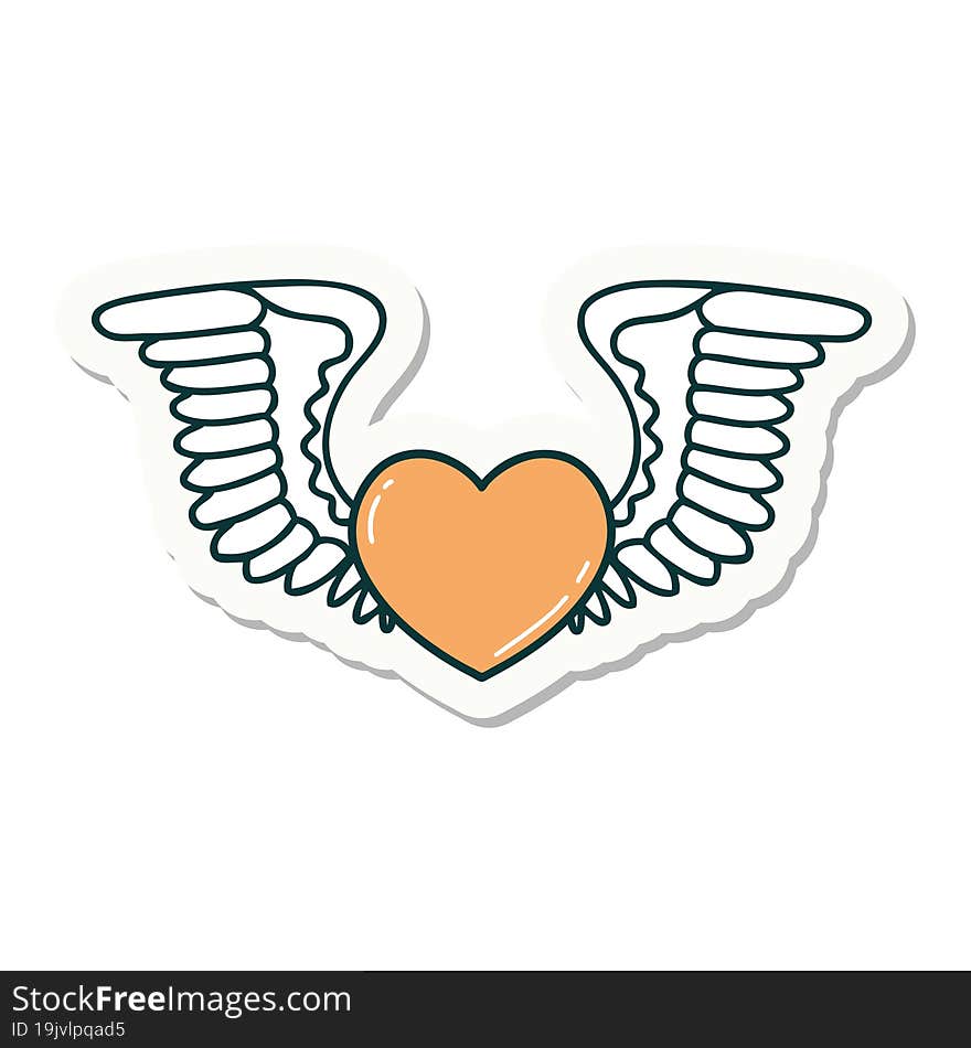 Tattoo Style Sticker Of A Heart With Wings