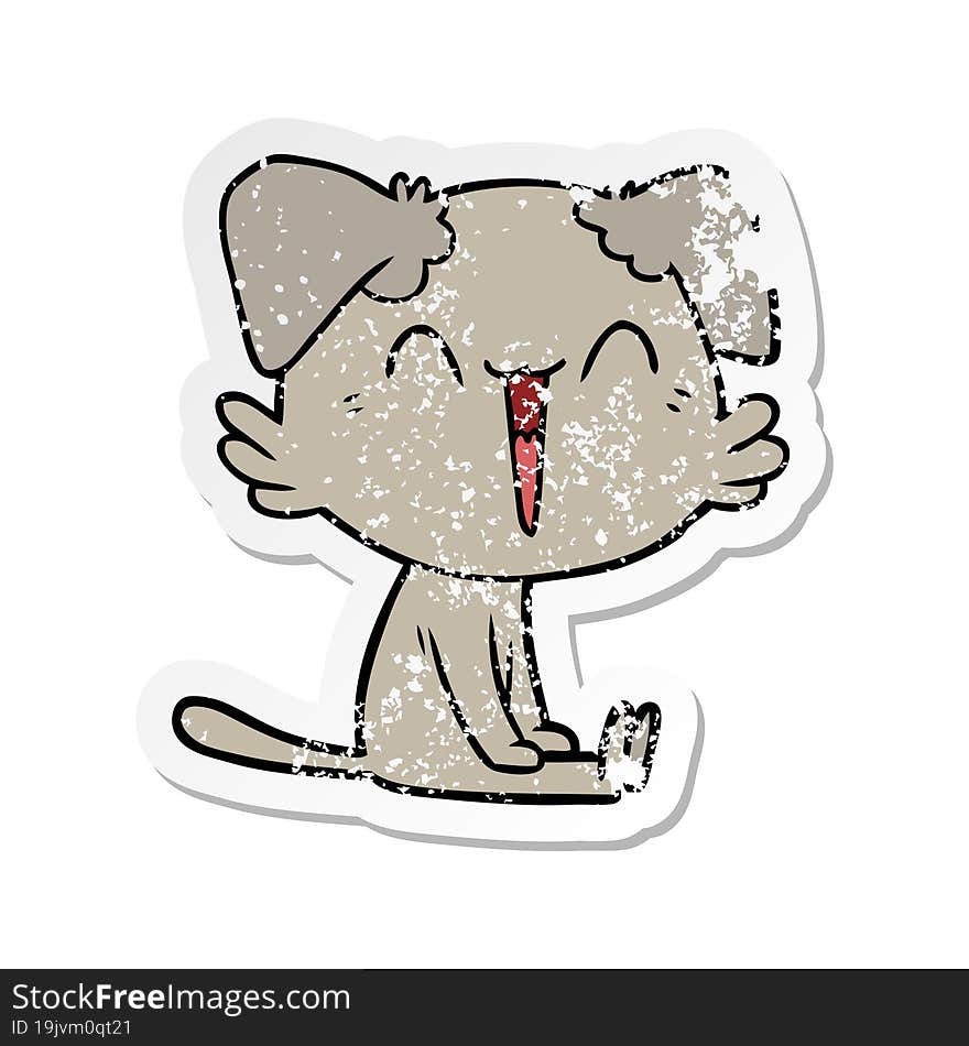 Distressed Sticker Of A Happy Little Dog Cartoon