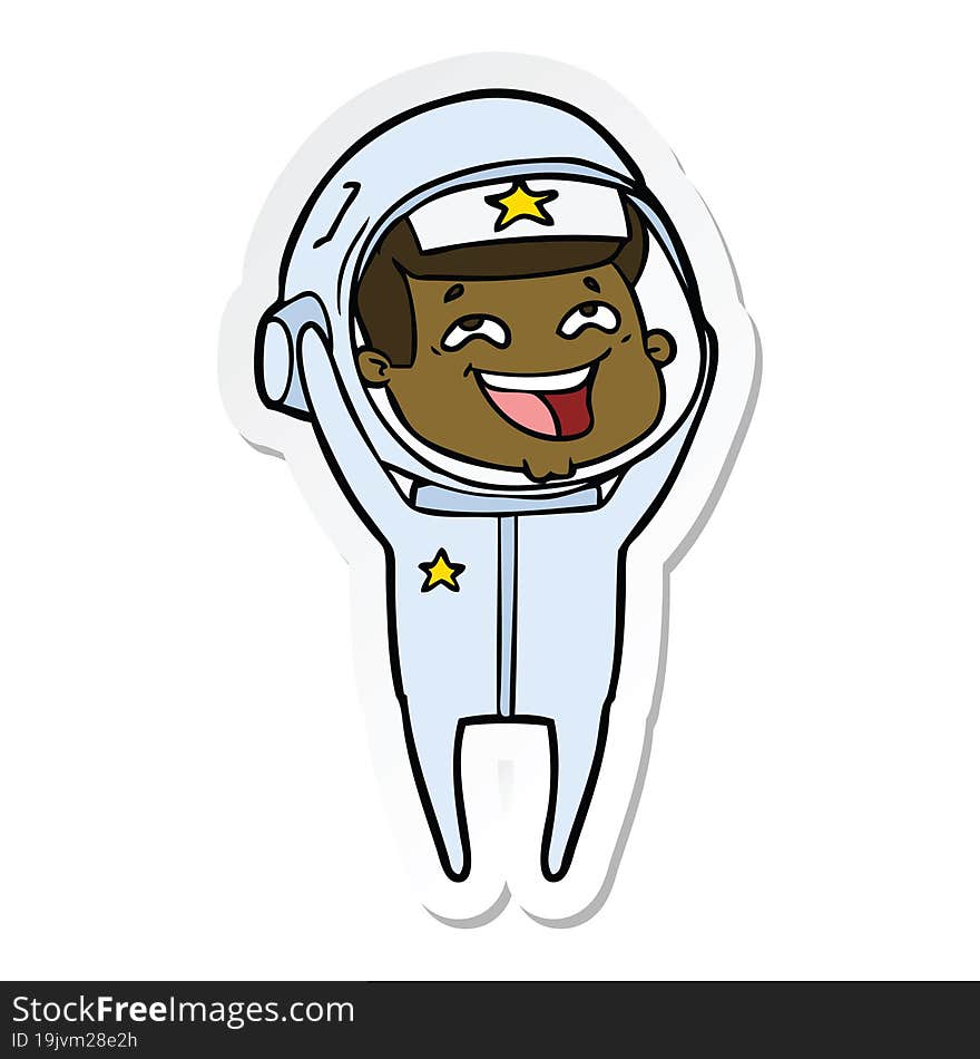 Sticker Of A Cartoon Laughing Astronaut