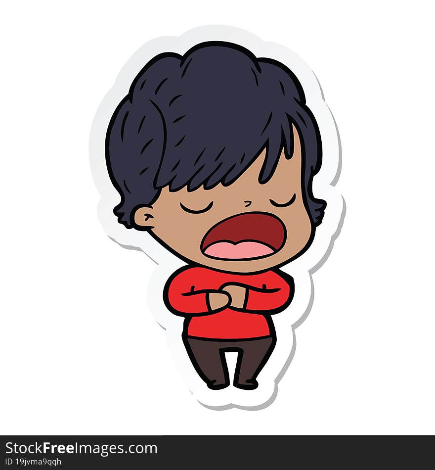 sticker of a cartoon woman talking