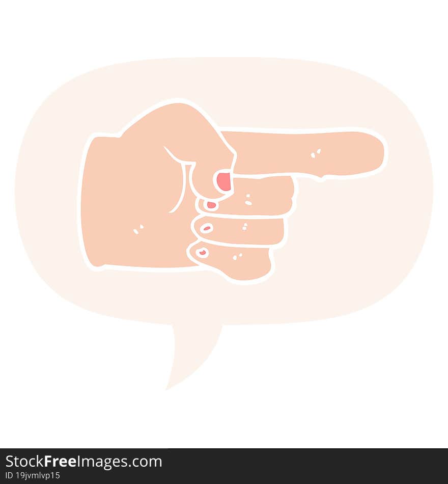 Cartoon Pointing Hand And Speech Bubble In Retro Style