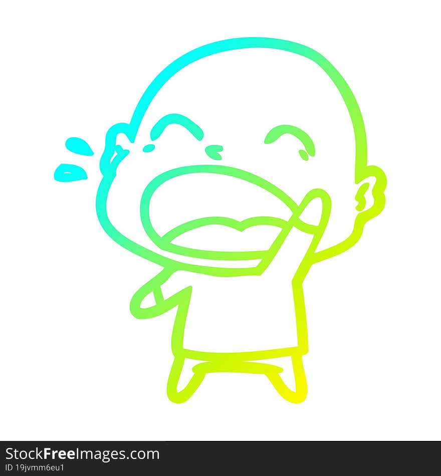 Cold Gradient Line Drawing Cartoon Shouting Bald Man