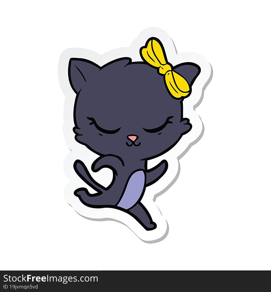 sticker of a cute cartoon cat with bow running