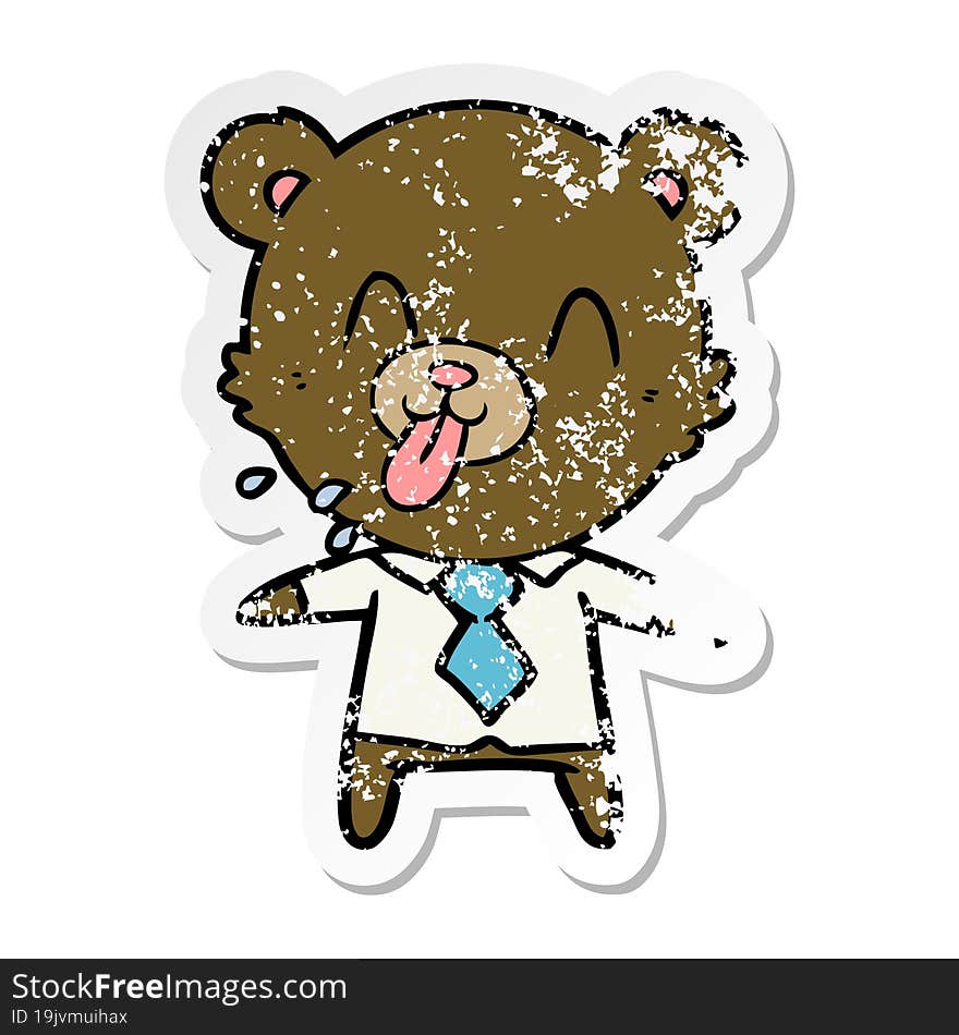 distressed sticker of a rude cartoon bear boss