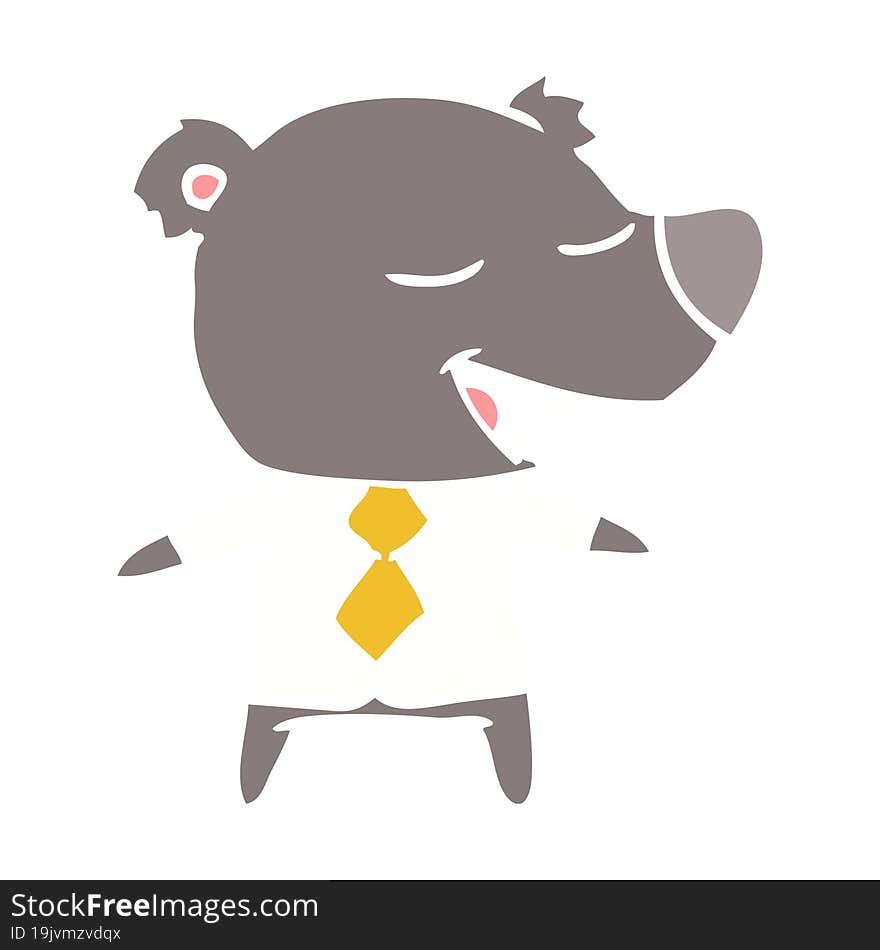 Flat Color Style Cartoon Bear Wearing Shirt And Tie