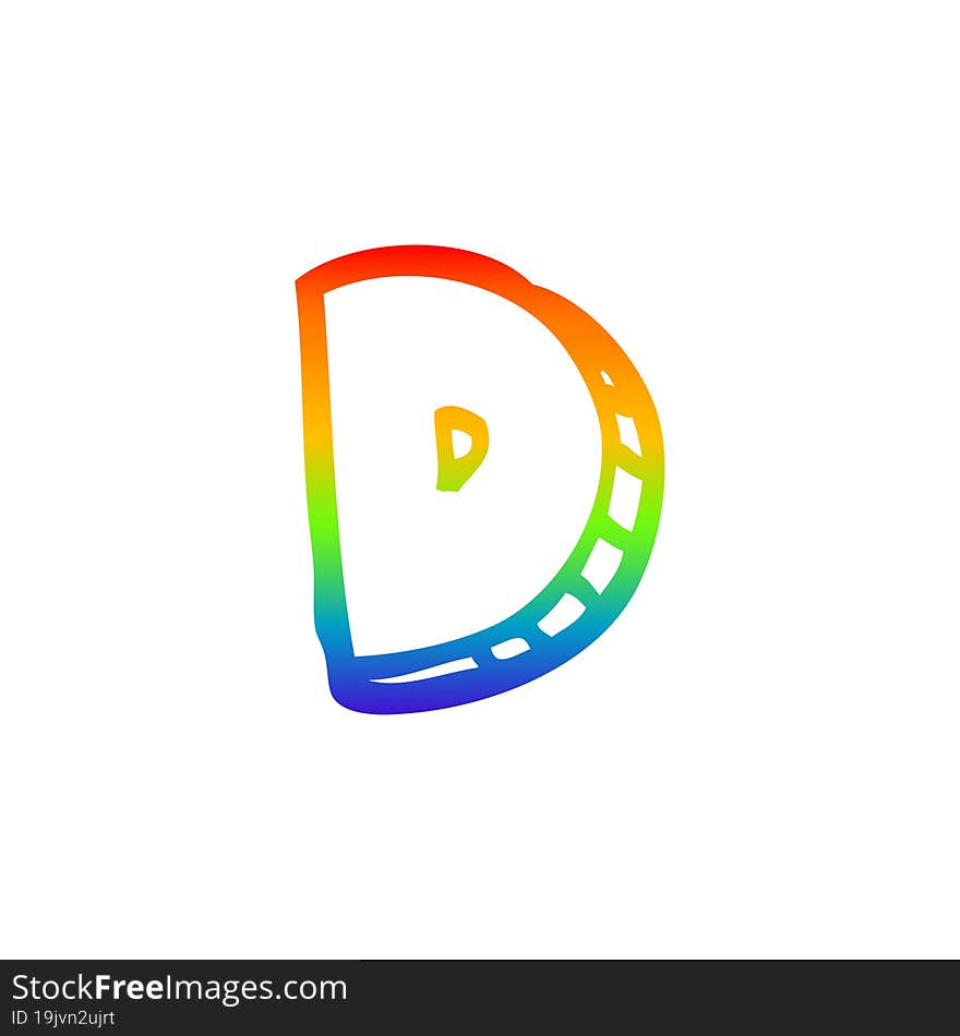 rainbow gradient line drawing of a cartoon letter d