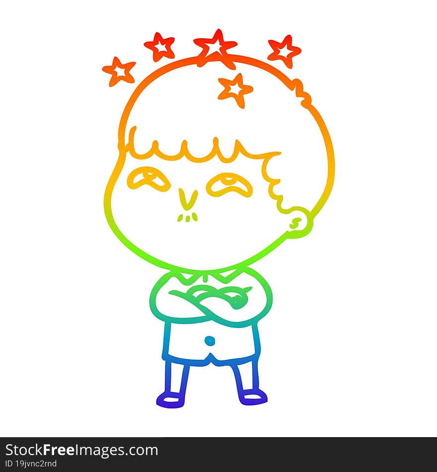 Rainbow Gradient Line Drawing Cartoon Amazed Boy