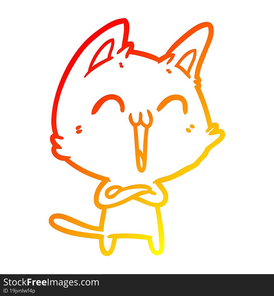 warm gradient line drawing happy cartoon cat meowing