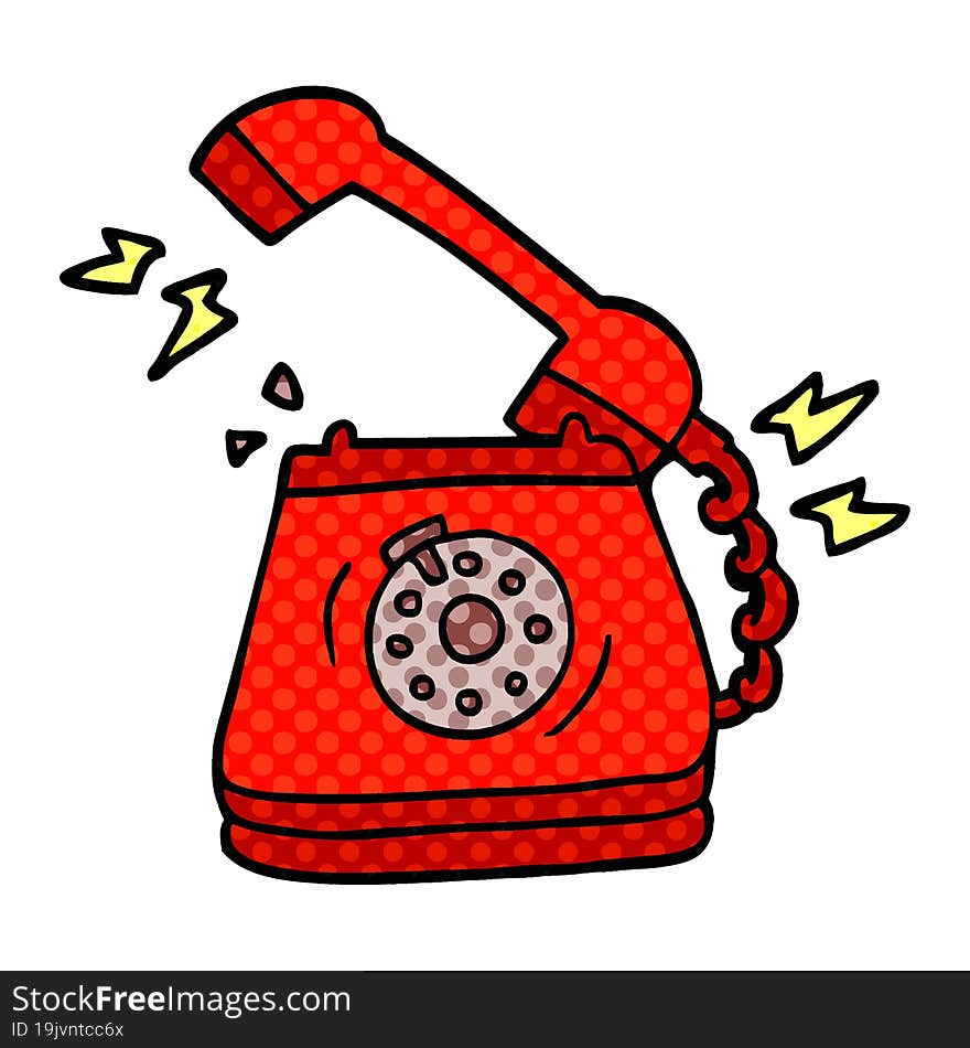 Cartoon Doodle Old Rotary Dial Telephone