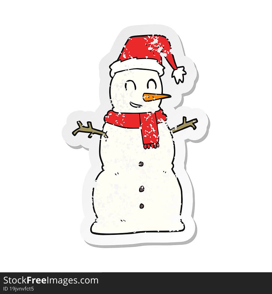 retro distressed sticker of a cartoon snowman