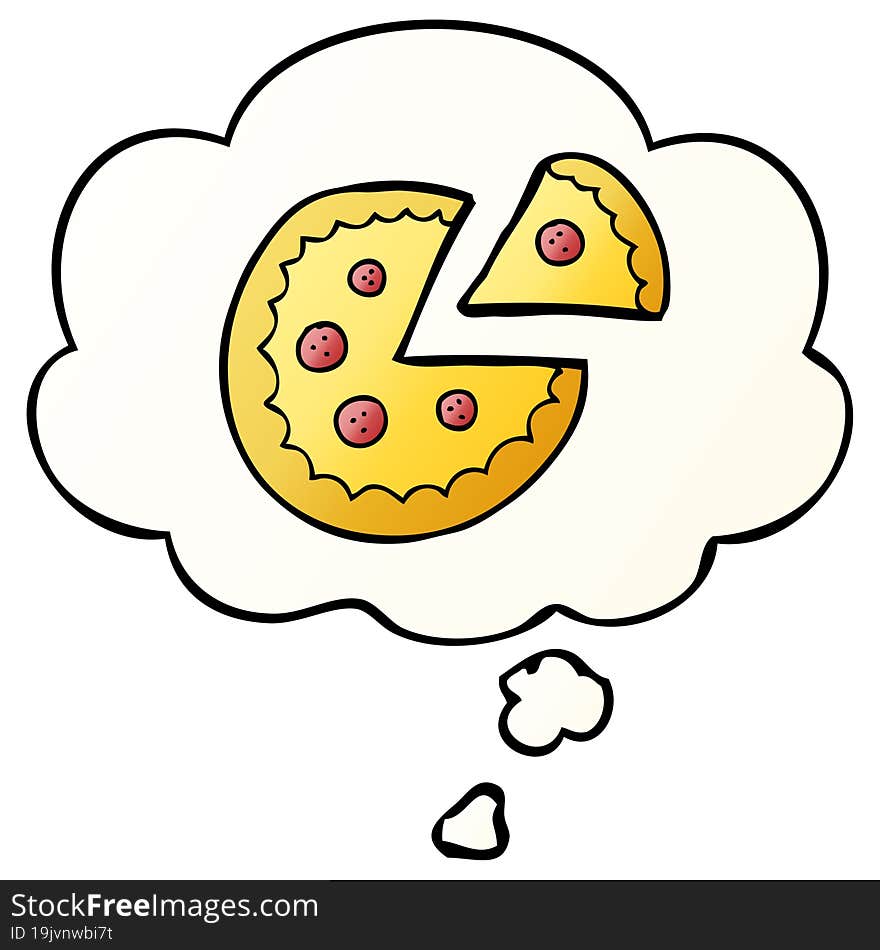 Cartoon Pizza And Thought Bubble In Smooth Gradient Style