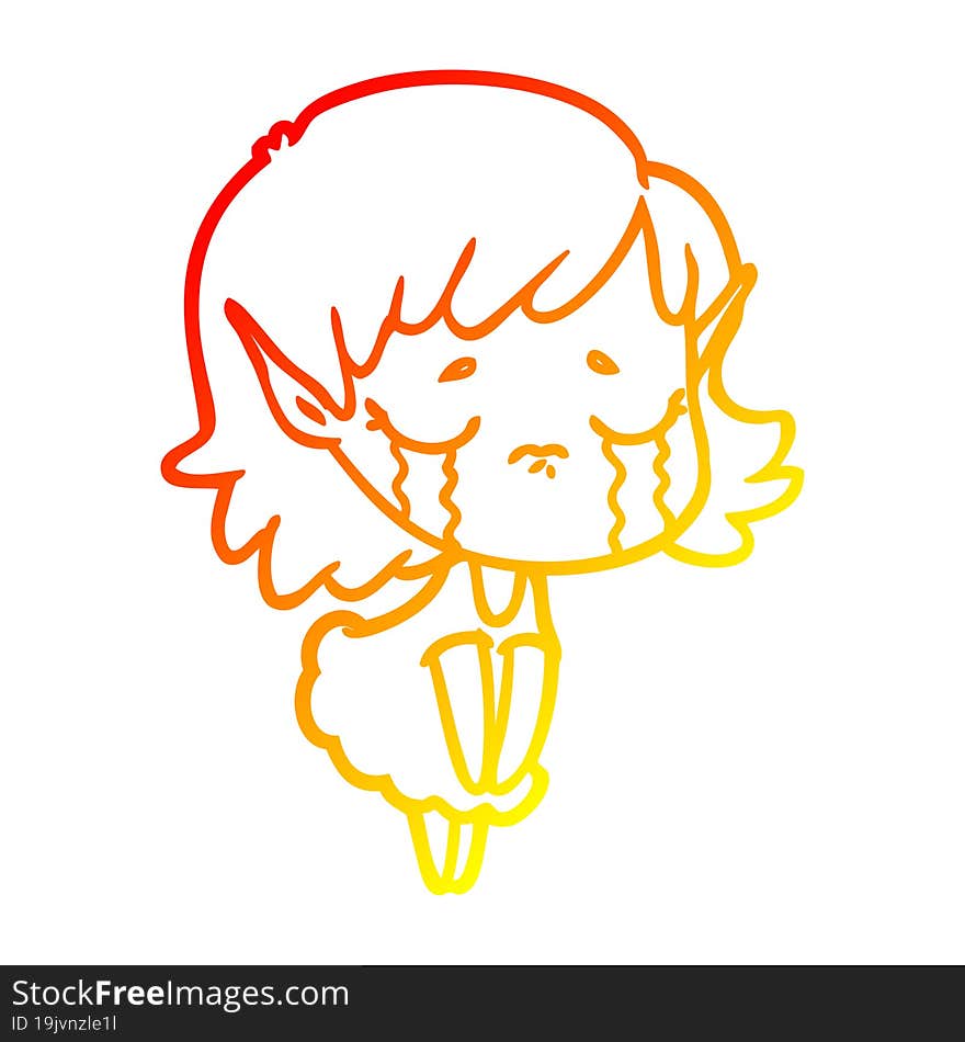 warm gradient line drawing cartoon crying elf girl