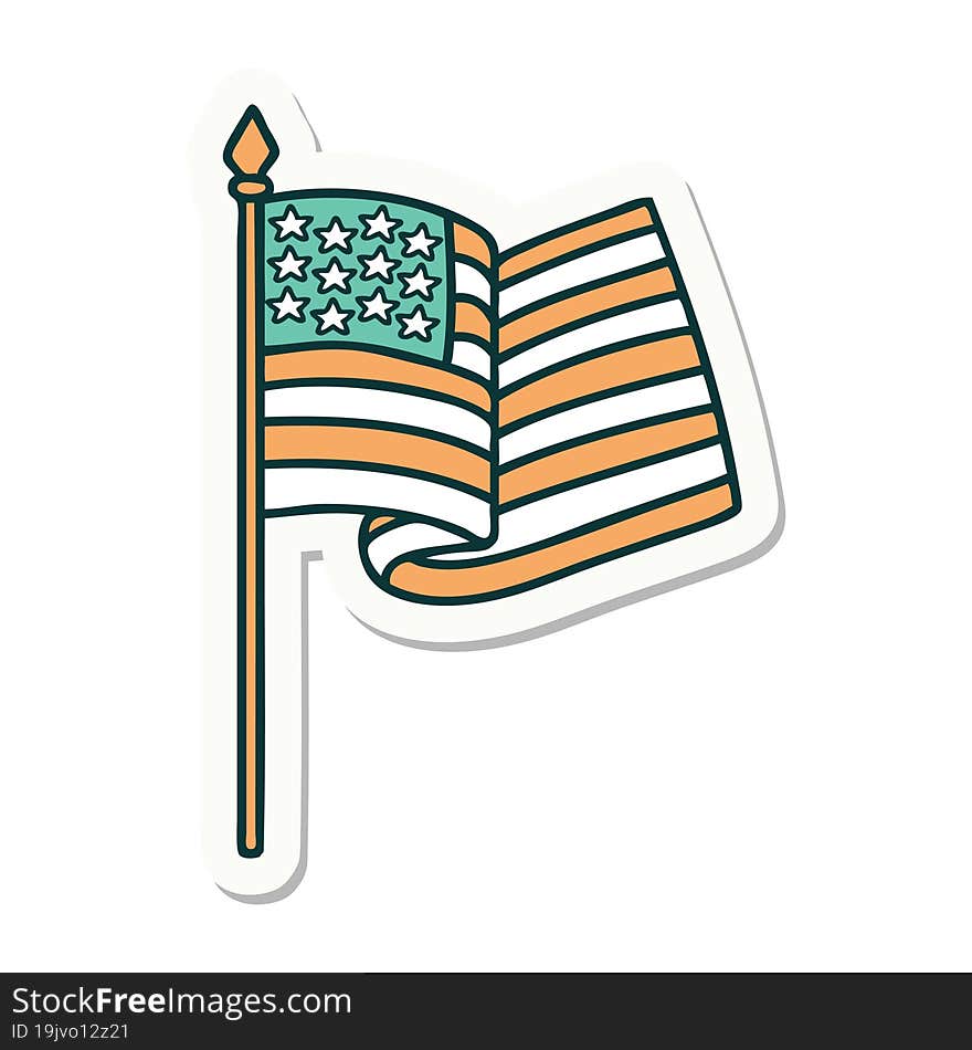 sticker of tattoo in traditional style of the american flag. sticker of tattoo in traditional style of the american flag