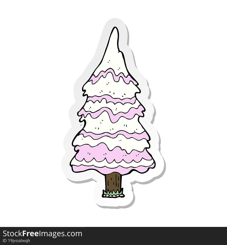 sticker of a cartoon pink snowy tree