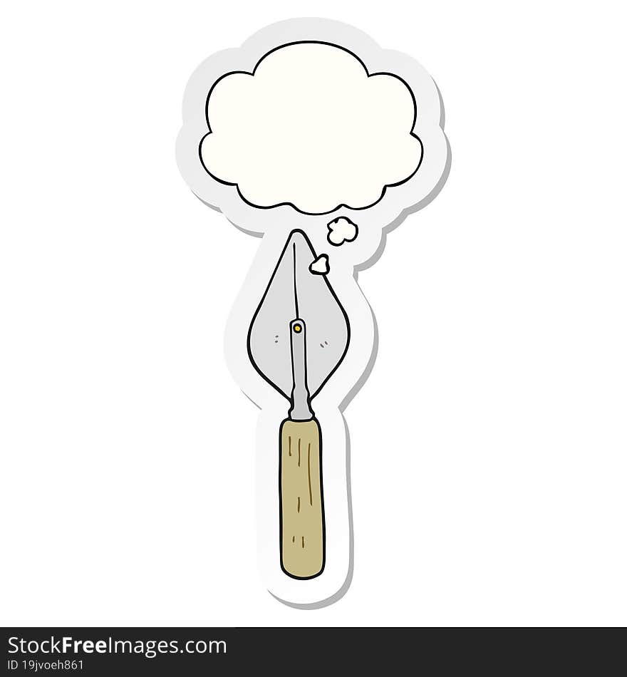 cartoon trowel and thought bubble as a printed sticker