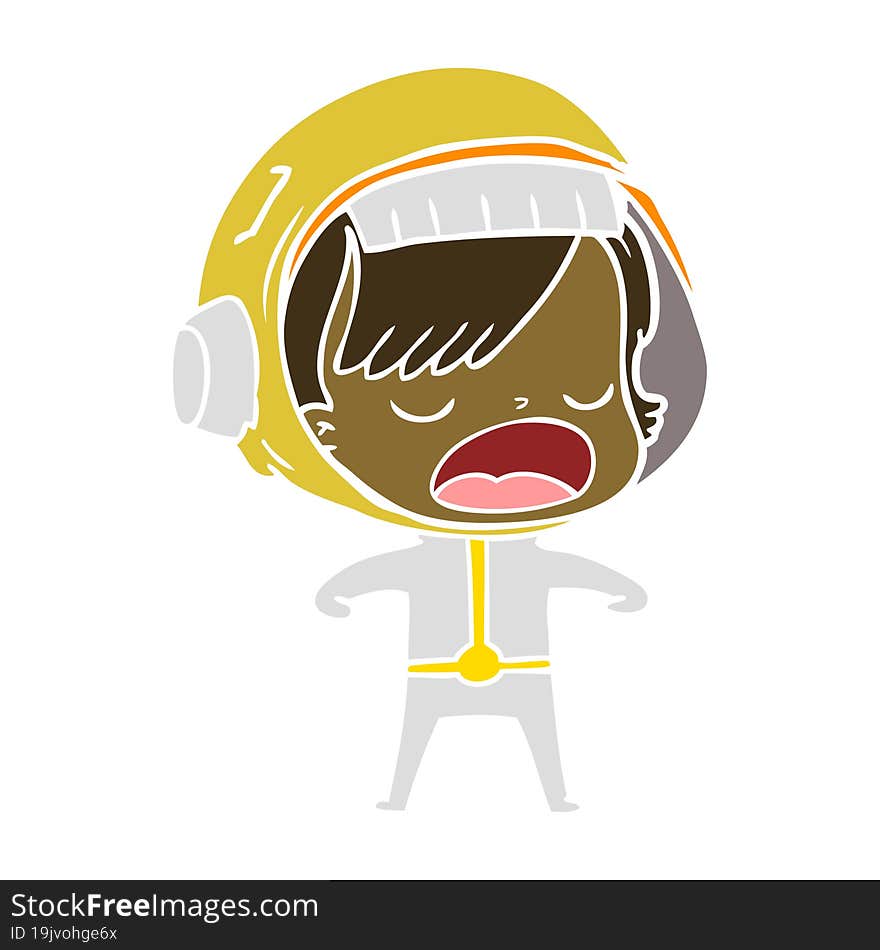 flat color style cartoon astronaut woman explaining