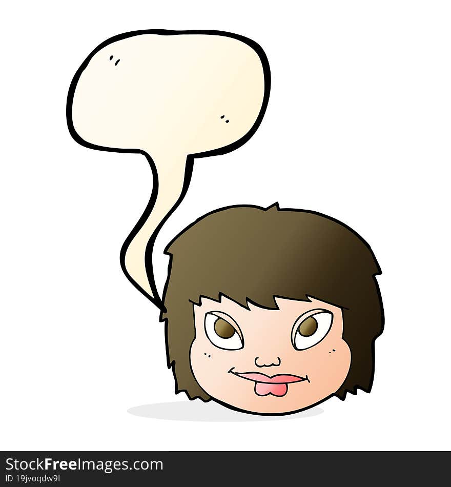 cartoon female face with speech bubble