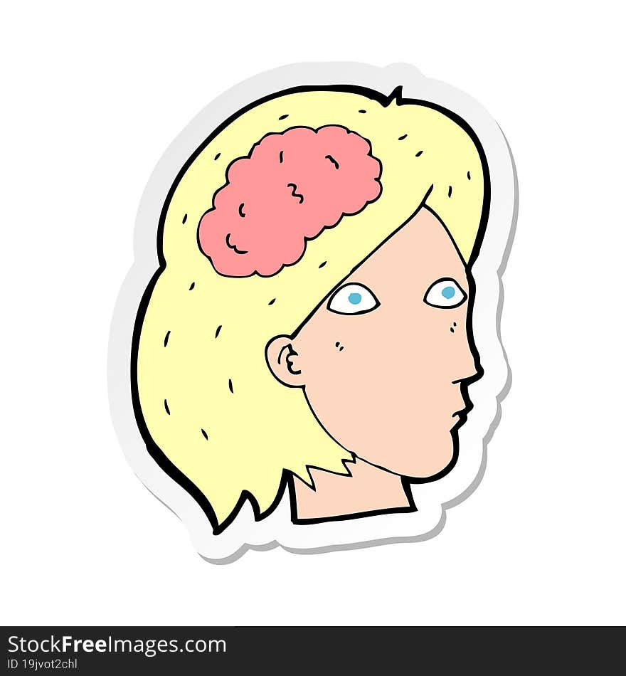 sticker of a cartoon female head with brain symbol