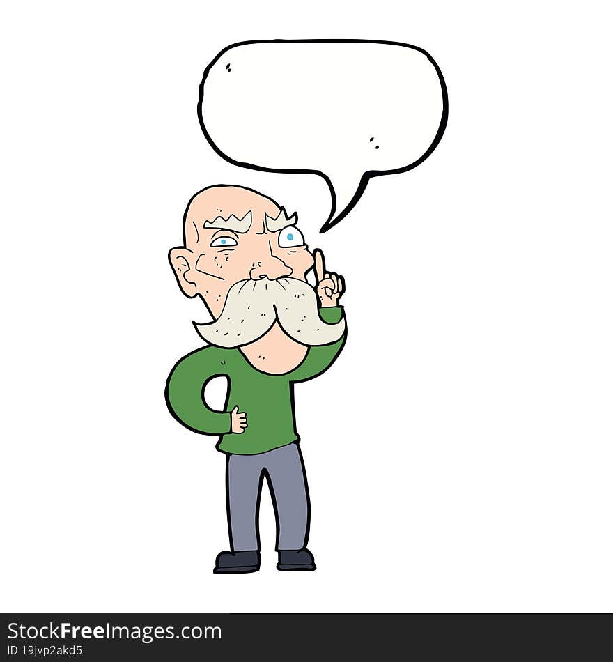 cartoon annoyed old man with speech bubble