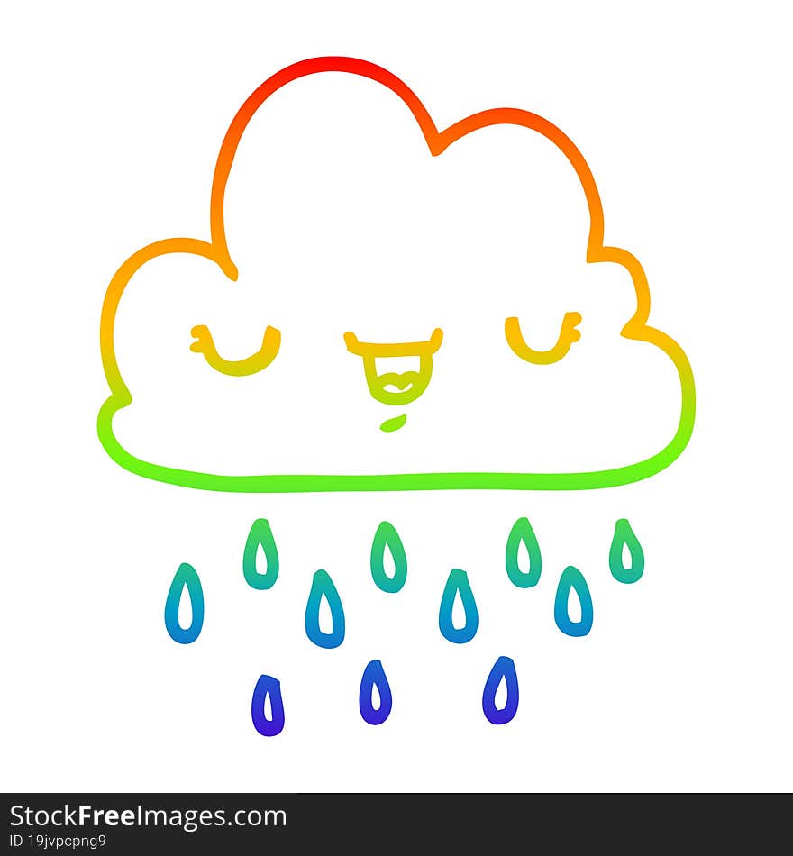 Rainbow Gradient Line Drawing Cartoon Storm Cloud