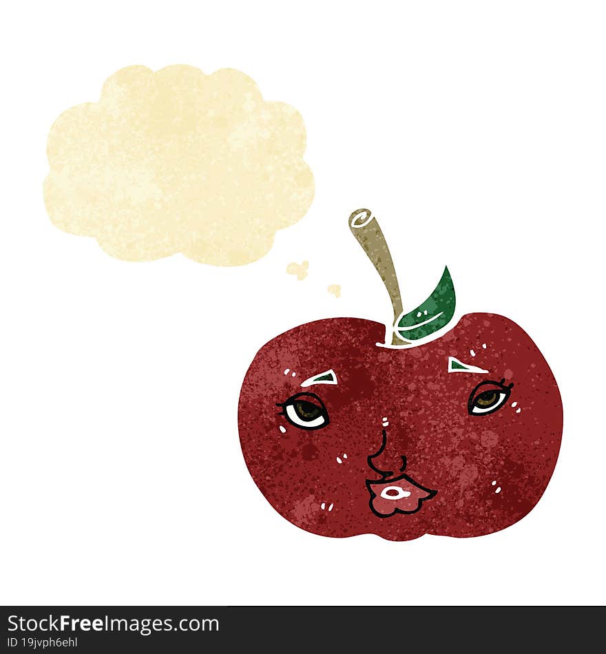 cartoon apple with face with thought bubble