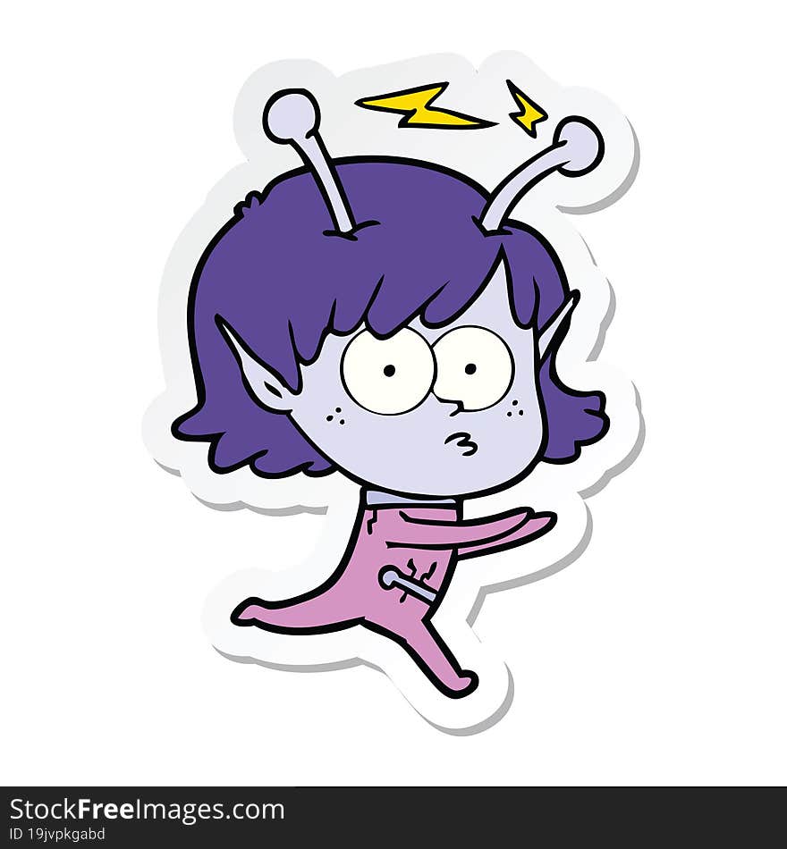 sticker of a cartoon alien girl