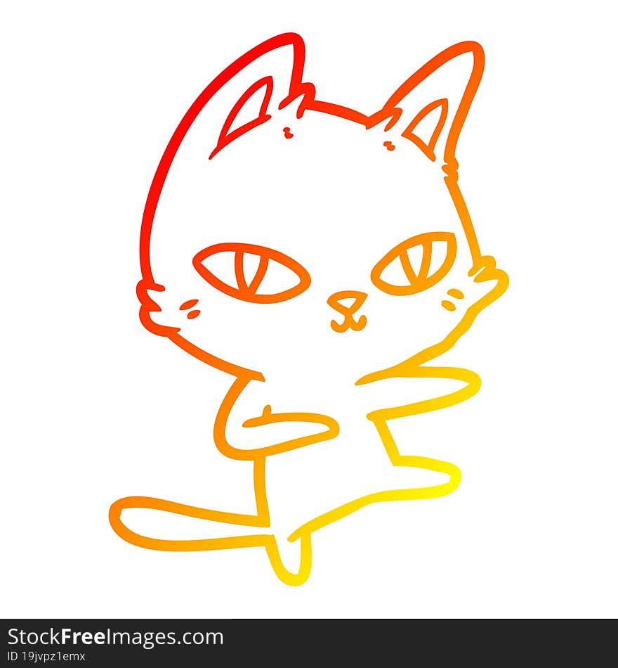 warm gradient line drawing cartoon cat dancing