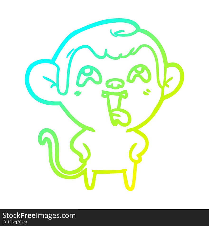 cold gradient line drawing of a crazy cartoon monkey