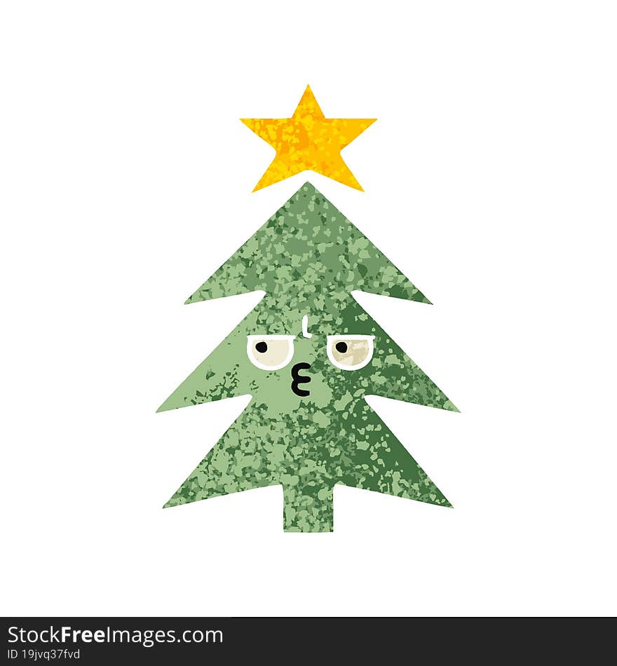 retro illustration style cartoon christmas tree