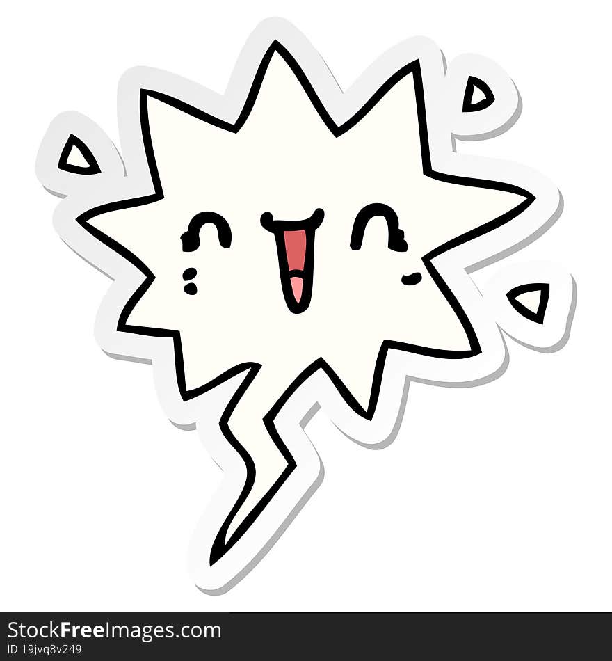 Happy Cartoon Face And Speech Bubble Sticker