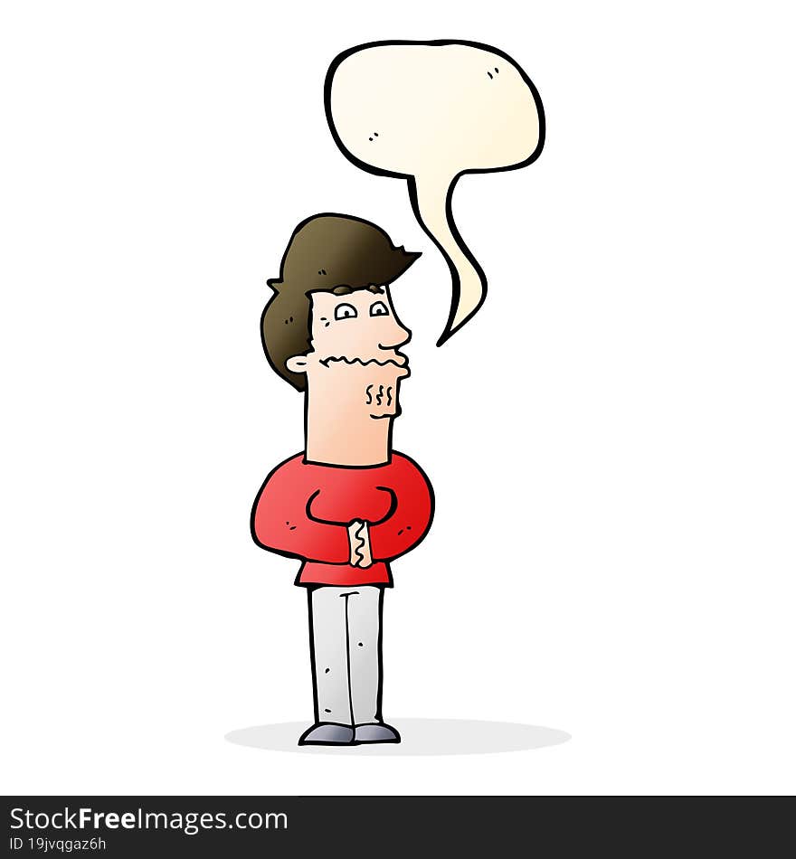 Cartoon Nervous Man With Speech Bubble