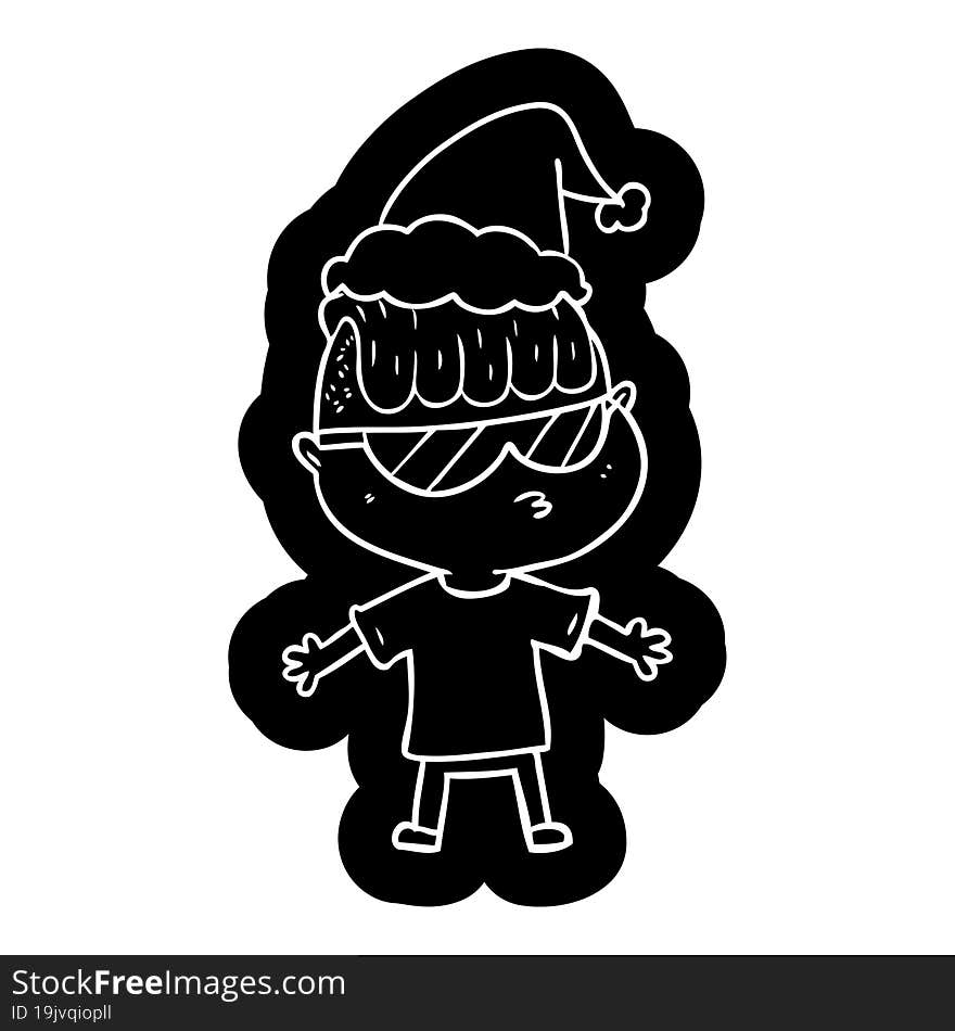 cartoon icon of a boy wearing sunglasses wearing santa hat