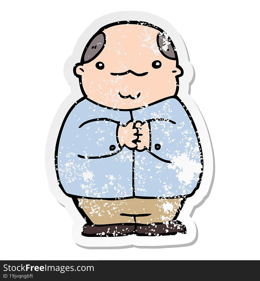 distressed sticker of a cartoon balding man