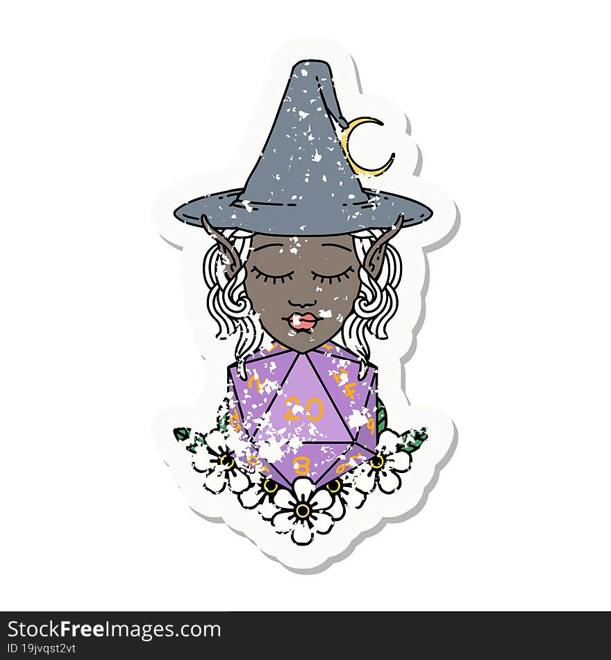 Retro Tattoo Style elf mage character with natural twenty dice roll. Retro Tattoo Style elf mage character with natural twenty dice roll