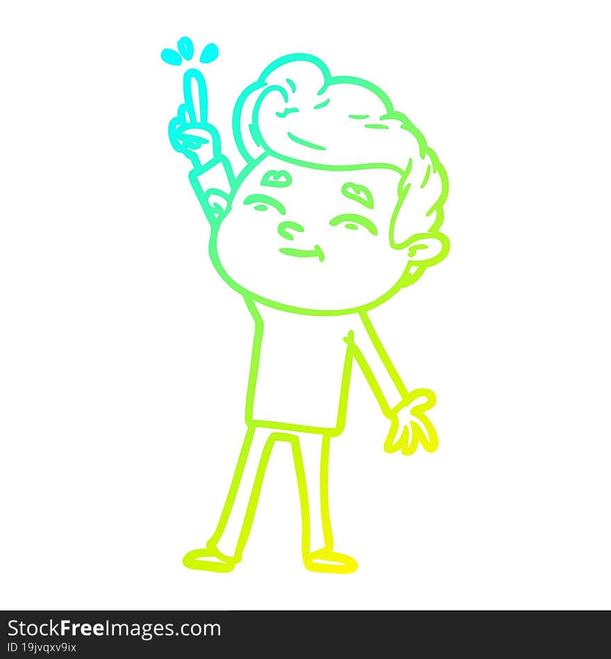 cold gradient line drawing of a happy cartoon man