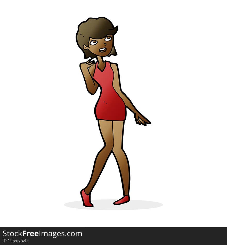 cartoon woman in cocktail dress