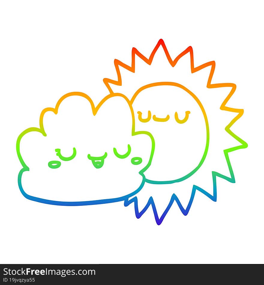 rainbow gradient line drawing of a cartoon sun and cloud