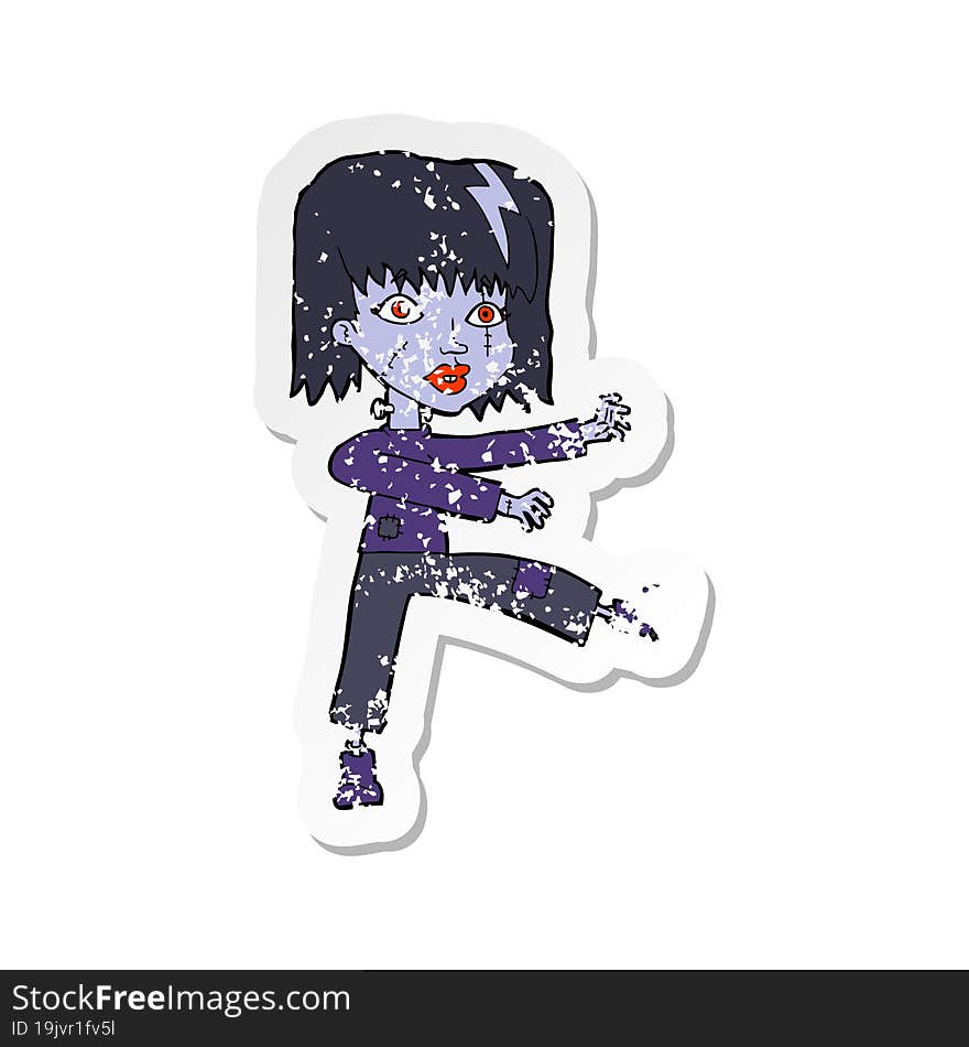 retro distressed sticker of a cartoon undead girl