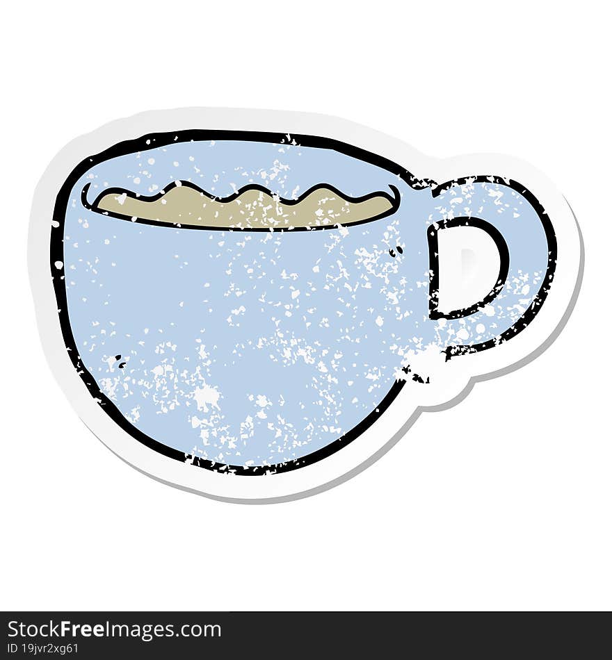 Distressed Sticker Of A Cartoon Coffee Cup