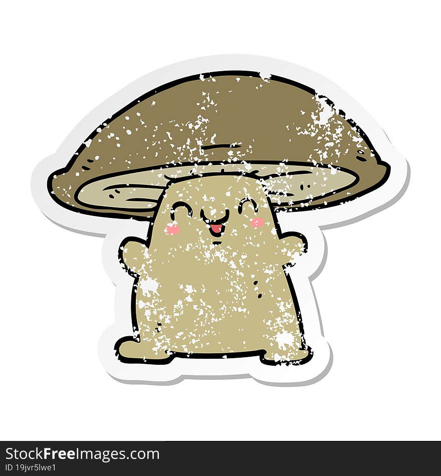 distressed sticker of a cartoon mushroom character